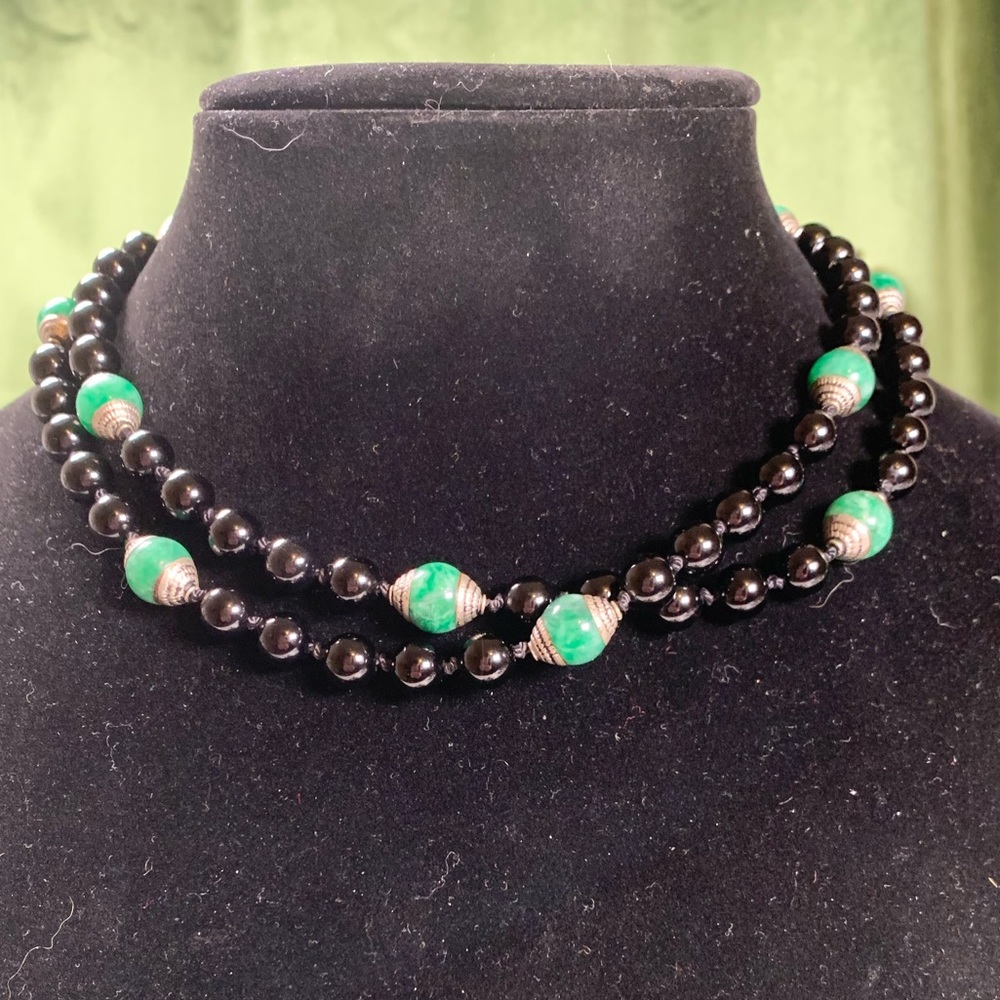 Silk Knotted Onyx Necklace - Picture 1 of 3